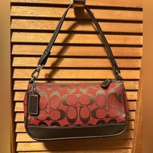 Vintage Coach Red and Brown Leather & Canvas Signature Mini Shoulder Bag/Wrislet